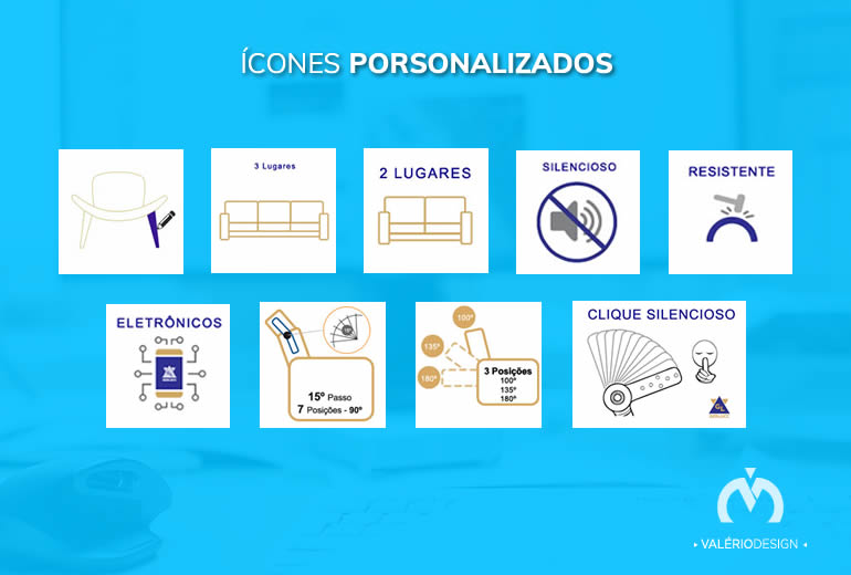 Ícones personalizados para páginas de produtos do site da empresa